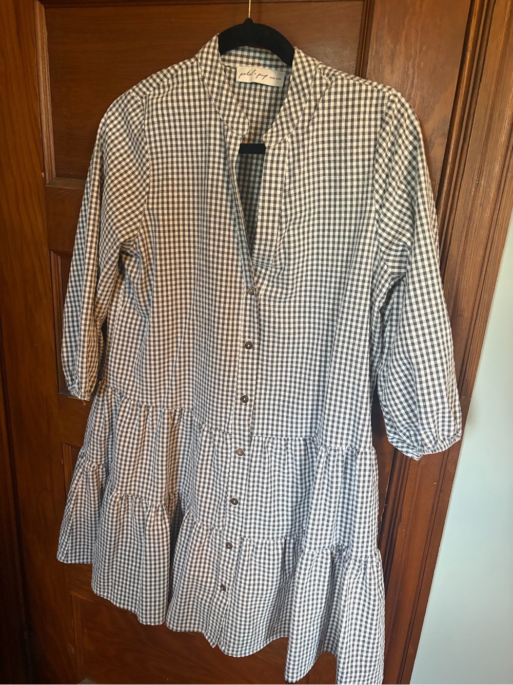 Petal and pup Gingham Button-Front Tiered Shirt Dress - Black & White